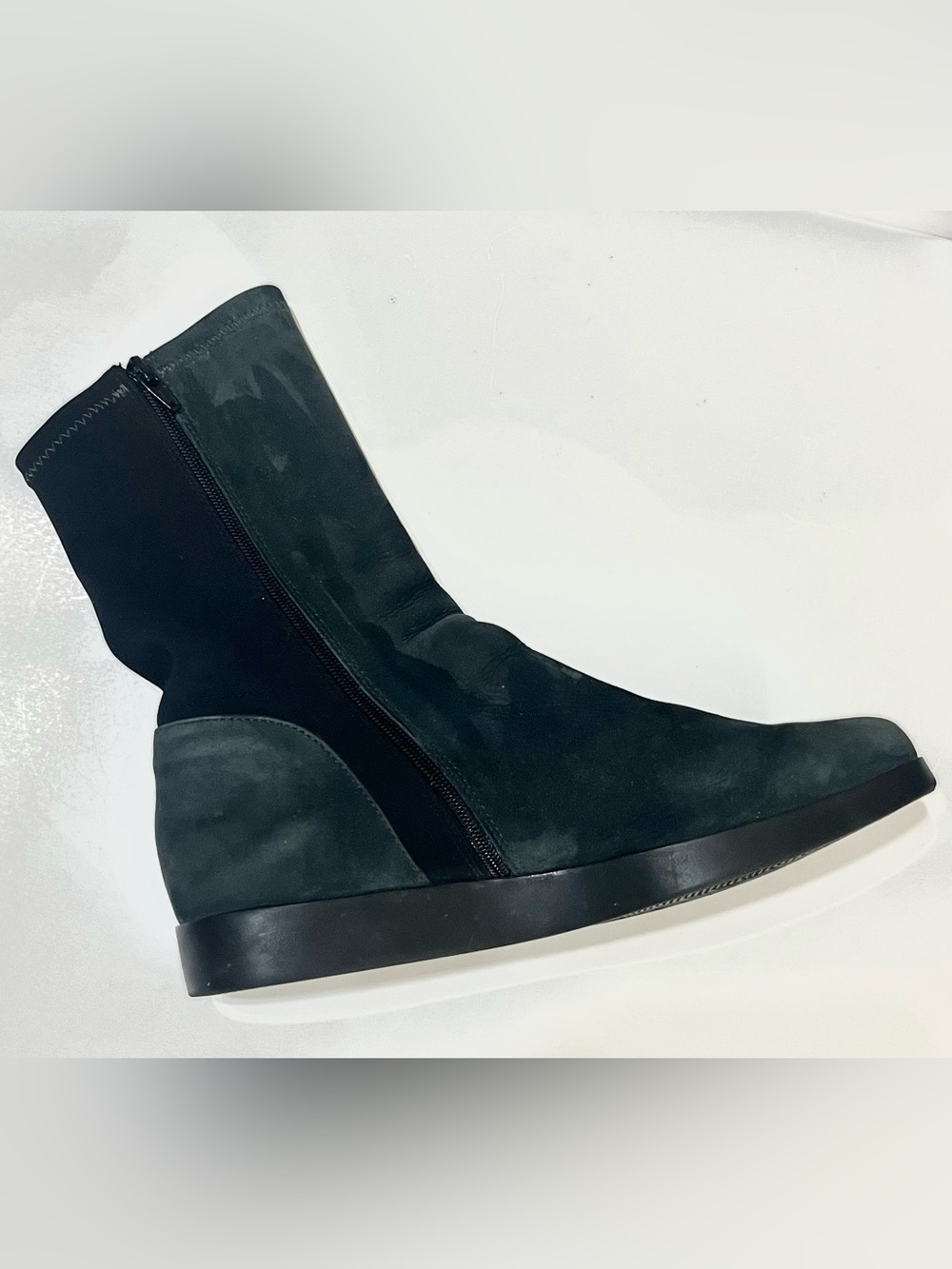 Arche Nubuck Stretch Pull-on Side Zip Dark Gray w/black Panels Ankle Boots Sz 5